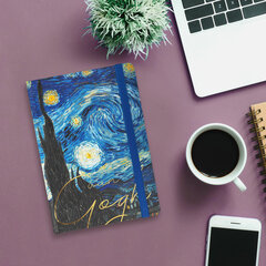 Блокнот с резинкой в клетку 96 л., А5 (145&times;203 мм), твердая обложка с фольгой, BRAUBERG, &laquo;Van Gogh&raquo;, 113728