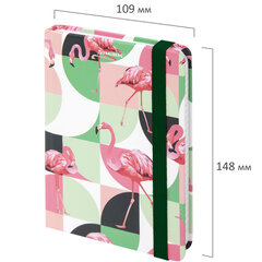 Блокнот с резинкой в клетку 96 л., МАЛЫЙ ФОРМАТ А6 (109&times;148 мм), твердая обложка, BRAUBERG, &laquo;Фламинго&raquo;, 113741