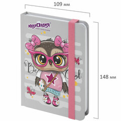 Блокнот с резинкой в клетку 96 л., МАЛЫЙ ФОРМАТ А6 (109&times;148 мм), твердая обложка, ЮНЛАНДИЯ, &laquo;Совушка&raquo;, 113743