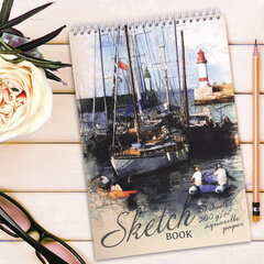 Скетчбук, рисовальная бумага 300 г/<wbr/>м<sup>2</sup>, 195&times;300 мм, 20 л., гребень, SoftTouch, брайль, &laquo;У причала&raquo;, 97330