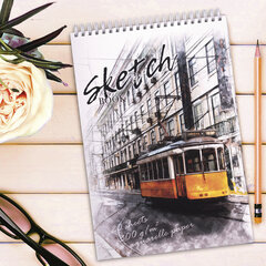 Скетчбук, рисовальная бумага 300 г/<wbr/>м<sup>2</sup>, 195&times;300 мм, 20 л., гребень, SoftTouch, брайль, &laquo;Трамвай&raquo;, 97323