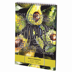 Скетчбук, черная бумага 120 г/<wbr/>м<sup>2</sup>, 195&times;300 мм, 30 л., гребень, SoftTouch, выборочный лак, &laquo;Авокадо&raquo;, 97644