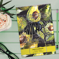 Скетчбук, черная бумага 120 г/<wbr/>м<sup>2</sup>, 195&times;300 мм, 30 л., гребень, SoftTouch, выборочный лак, &laquo;Авокадо&raquo;, 97644