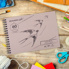 Скетчбук, белая бумага 190 г/<wbr/>м<sup>2</sup>, 297&times;210 мм, 60 л., гребень, твердая обложка, BRAUBERG ART CLASSIC, 113853