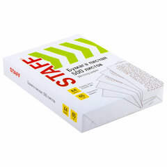 Бумага писчая А4, 65 г/<wbr/>м<sup>2</sup>, 500 л., Россия, белизна 92% (ISO), STAFF, 114215