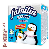 Салфетки бумажные 100 шт., 24x23 см, FAMILIA, белые, 100% целлюлоза, 5080553
