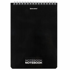 Блокнот А5 (146&times;206 мм), 60 л., гребень, картон, жесткая подложка, клетка, BRAUBERG, &laquo;Black&raquo;, 114365