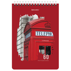 Блокнот А5 (146&times;206 мм), 60 л., гребень, картон, жесткая подложка, клетка, BRAUBERG, &laquo;Города&raquo;, 114369