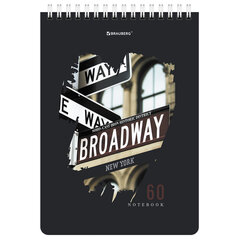 Блокнот А5 (146&times;206 мм), 60 л., гребень, картон, жесткая подложка, клетка, BRAUBERG, &laquo;Города&raquo;, 114369