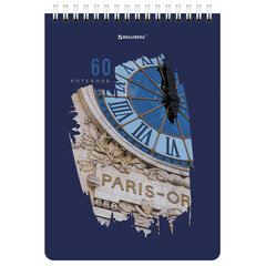 Блокнот А5 (146&times;206 мм), 60 л., гребень, картон, жесткая подложка, клетка, BRAUBERG, &laquo;Города&raquo;, 114369