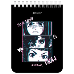 Блокнот МАЛЫЙ ФОРМАТ А6, 108х145 мм, 40 л., гребень, картон, клетка, BRAUBERG, "Anime emotions", 114392