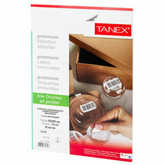Этикетка самоклеящаяся УДАЛЯЕМАЯ 210&times;297 мм, 1 этикетка, белая, 70 г/<wbr/>м<sup>2</sup>, 25 листов, TANEX, сырье Финляндия, 114546