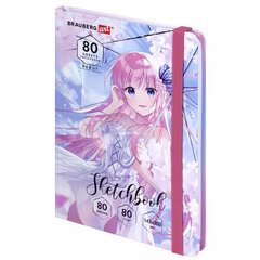 Скетчбук, белая бумага 80 г/<wbr/>м<sup>2</sup>, 145&times;203 мм, 80 л., резинка, твердый, BRAUBERG ART DEBUT &laquo;Аниме&raquo;, 114578
