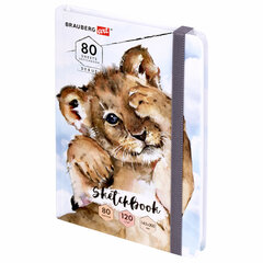Скетчбук, белая бумага 120 г/<wbr/>м<sup>2</sup>, 145&times;203 мм, 80 л., резинка, твердый, BRAUBERG ART DEBUT &laquo;Львёнок&raquo;, 114585