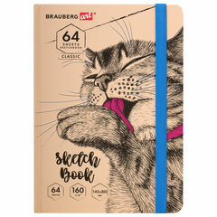 Скетчбук, белая бумага 160 г/<wbr/>м, 145&times;203 мм, 64 л., резинка, твердый, BRAUBERG ART CLASSIC &laquo;Это Кот&raquo;, 114589