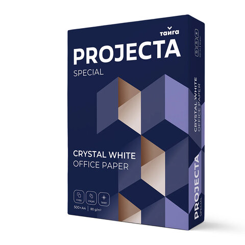 Бумага офисная А4, 80 г/м2, 500 л., марка В, PROJECTA, Россия, 162% (CIE)