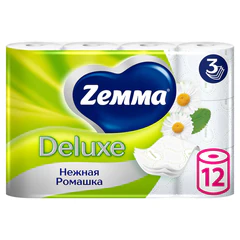 Бумага туалетная 3-слойная 12 рулонов (12&times;18 м), С АРОМАТОМ РОМАШКИ, ZEMMA/<wbr/>ZEWA Deluxe, 536131