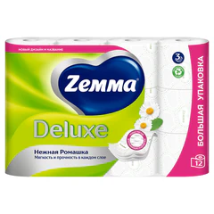 Бумага туалетная 3-слойная 12 рулонов (12х18 м), С АРОМАТОМ РОМАШКИ, ZEMMA/ZEWA Deluxe, 536131