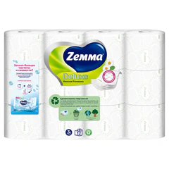 Бумага туалетная 3-слойная 12 рулонов (12&times;18 м), С АРОМАТОМ РОМАШКИ, ZEMMA/<wbr/>ZEWA Deluxe, 536131
