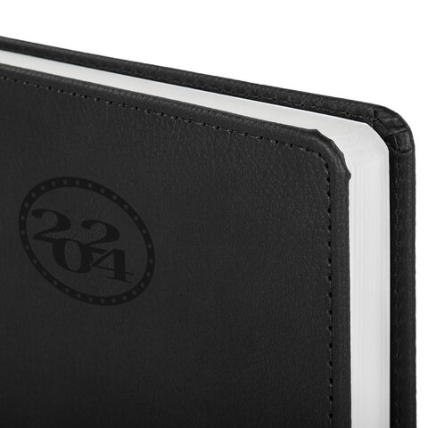 Ежедневник датированный 2024 А5 138x213 мм, BRAUBERG "Favorite", под кожу, черный, 114825