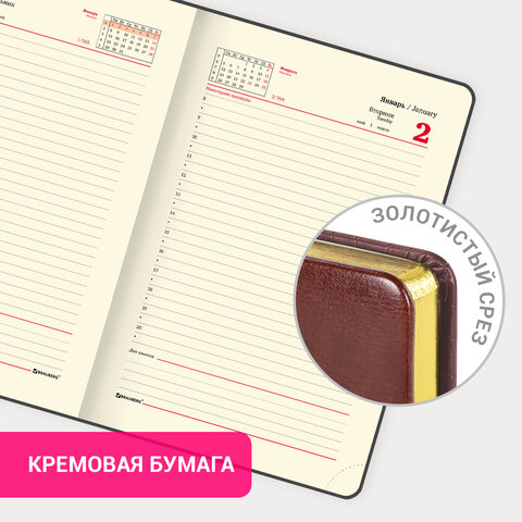 Ежедневник датированный 2024 А5 138x213 мм BRAUBERG "Cayman", под кожу, черный/коричневый, 114833