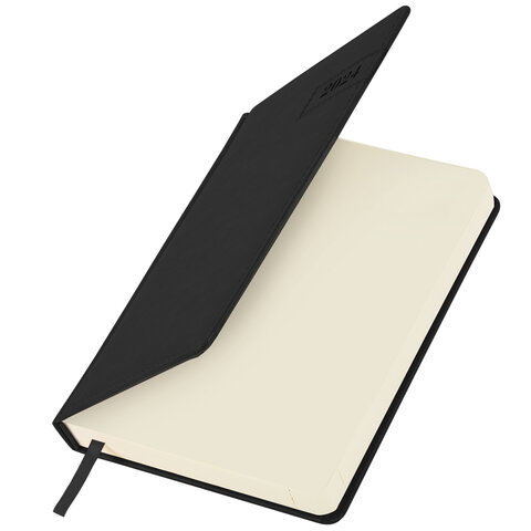 Ежедневник датированный 2024 А5 138x213 мм, BRAUBERG "Imperial", под кожу, черный, 114857