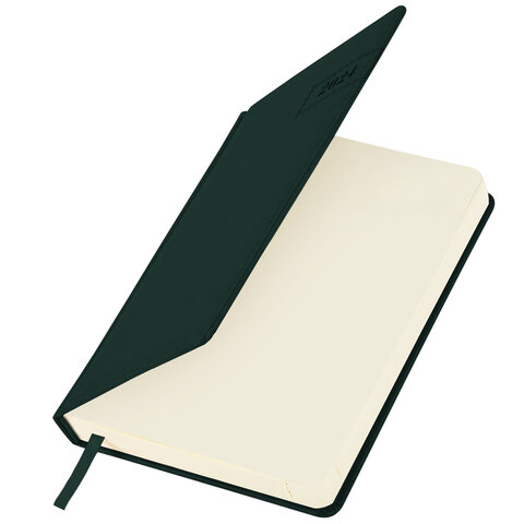 Ежедневник датированный 2024 А5 138x213 мм, BRAUBERG "Imperial", под кожу, зеленый, 114860