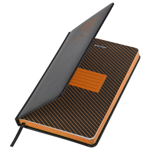 Ежедневник датированный 2024 А5 138x213 мм BRAUBERG "Chameleon", под кожу, черный/оранжевый, 114928