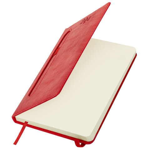 Ежедневник датированный 2024 А5 138x213 мм BRAUBERG "Optimal", под кожу, резинка-фиксатор, держатель для ручки, красный,, 114974