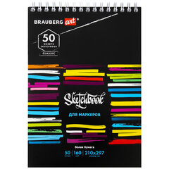 Скетчбук для маркеров, бумага 160 г/<wbr/>м<sup>2</sup>, 210&times;297 мм, 50 л., гребень, подложка, BRAUBERG ART CLASSIC, &laquo;Неон&raquo;, 115077