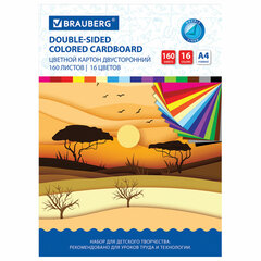 Картон цветной А4 ТОНИРОВАННЫЙ В МАССЕ, 160 листов, 16 цветов, 180 г/<wbr/>м<sup>2</sup>, BRAUBERG, 115090