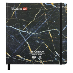 Скетчбук для маркеров 120 г/<wbr/>м<sup>2</sup>, 195&times;195 мм, 60 л., твердая обложка, резинка, BRAUBERG ART PREMIERE, &laquo;Мрамор&raquo;, 115105