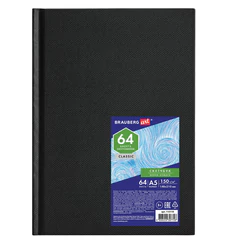 Скетчбук, белая бумага 150 г/<wbr/>м<sup>2</sup>, 148&times;210 мм, 64 л., книжный твердый переплет, BRAUBERG ART CLASSIC, 115110
