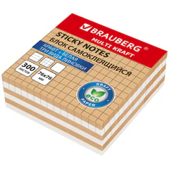 Блок самоклеящийся крафтовый (стикеры) BRAUBERG, MULTI KRAFT 76&times;76 мм, 300 листов, 115209