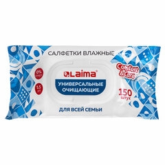Салфетки влажные 150 шт., УНИВЕРСАЛЬНЫЕ, с пластиковым клапаном, для всей семьи, LAIMA, 115227