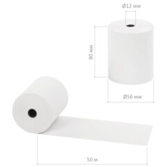 Чековая лента ТЕРМОБУМАГА 80 мм (диаметр 60 мм, длина 50 м, втулка 12 мм) КОМПЛЕКТ 60 шт., BRAUBERG, 115376