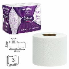 Бумага туалетная 3-х слойная, 24 рулона (24&times;16,5 м), LAIMA Deluxe, 100% целлюлоза, 115397