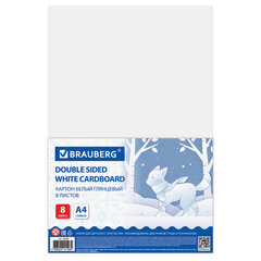 Картон белый А4 МЕЛОВАННЫЙ (белый оборот), 8 листов, BRAUBERG, 200&times;280 мм, 115491