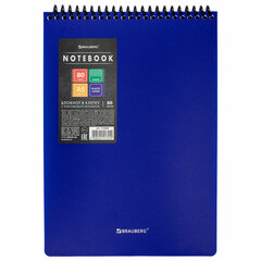 Блокнот А5 80 л., спираль пластиковая, обложка пластик, клетка, BRAUBERG &laquo;Metropolis&raquo;, СИНИЙ, 115569