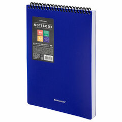 Блокнот А5 80 л., спираль пластиковая, обложка пластик, клетка, BRAUBERG &laquo;Metropolis&raquo;, СИНИЙ, 115569