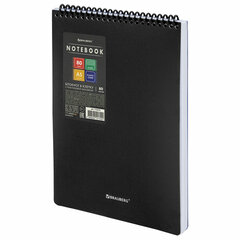 Блокнот А5 80 л., спираль пластиковая, обложка пластик, клетка, BRAUBERG &laquo;Metropolis&raquo;, ЧЕРНЫЙ, 115572