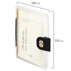 Блокнот А5 180&times;235 мм, BRAUBERG &laquo;Fabulous&raquo;, гибкий, на кольцах, застежка, 80 л., черный, 116196