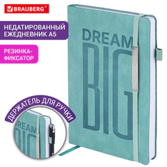 Ежедневник недатированный А5 138х213 мм BRAUBERG "BeStyle", под кожу, резинка, держатель, 160 л., сине-зеленый, 116218