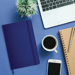 Блокнот А5 138&times;213 мм, BRAUBERG &laquo;Basic&raquo;, под кожу, 80 л., клетка, синий, 116229