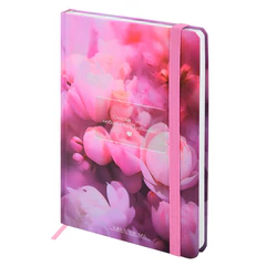 Ежедневник недатированный с резинкой А5 145&times;203 мм, BRAUBERG, твердый, 128 л., &laquo;Peony&raquo;, 116290