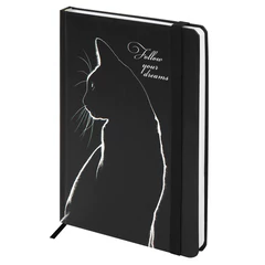 Ежедневник недатированный с резинкой А5 145&times;203 мм, BRAUBERG, твердый, 160 л., &laquo;Black cat&raquo;, 116305