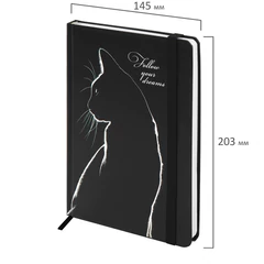 Ежедневник недатированный с резинкой А5 145&times;203 мм, BRAUBERG, твердый, 160 л., &laquo;Black cat&raquo;, 116305