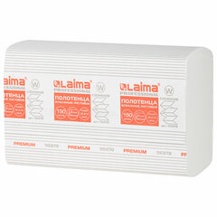 Полотенца бумажные 150 шт., LAIMA PREMIUM (H2), W-сложение, 2-слойные, белые, КОМПЛЕКТ 21 пачка, 32&times;21,6 см, 116378