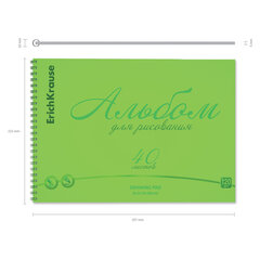 Альбом для рисования обложка пластик, А4, 40 л., гребень, 120 г/<wbr/>м<sup>2</sup>, перфорация, Erich Krause, &laquo;Neon&raquo;, зеленый, 58605