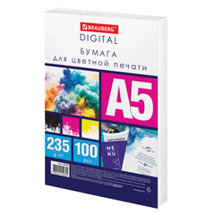 Бумага для цветной лазерной печати А5, ПЛОТНАЯ 235 г/<wbr/>м<sup>2</sup>, 100 л., BRAUBERG DIGITAL, 145% (CIE), 116410